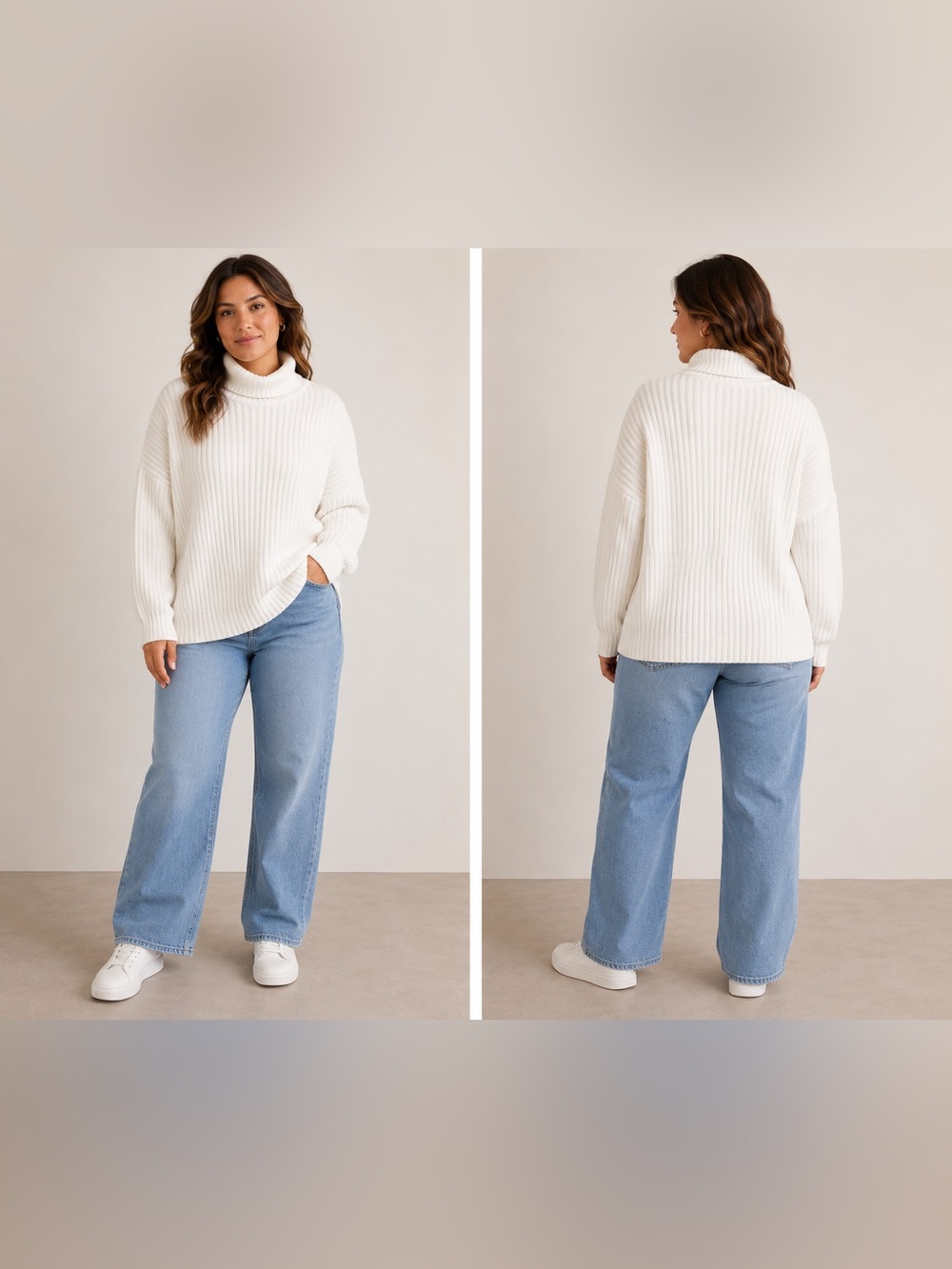 Cider Elegant Ivory Knit Cowl Neck Sweater